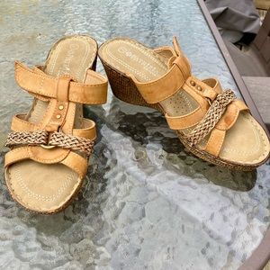 Warm Rust Brown Braided Slip On Heeled Sandals